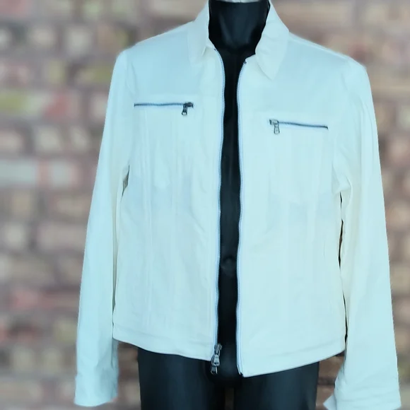 John Varvatos Men's XL White Denim Jacket Zip Up Zippers